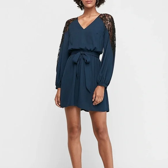 express flare dress Floral Sweetheart Long Sleeve Tie Open Back Mini Fit And Flare Dress